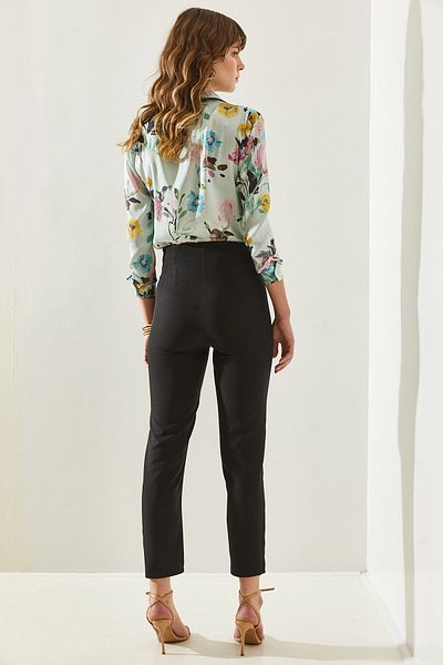 Bianco Lucci High Waist Zippered Women's Double Trousers - Grass Detailed60251269