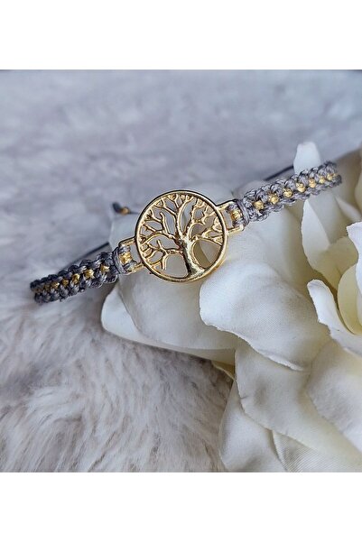 ZDTHandmade Hayat ağacı bileklik el yapımı mikro makrome antrasit altın detay...