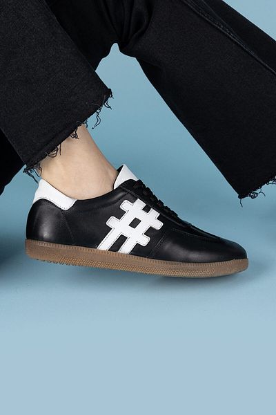 Getcho Maddo Women's - Genuine Leather Black and White Sneakers