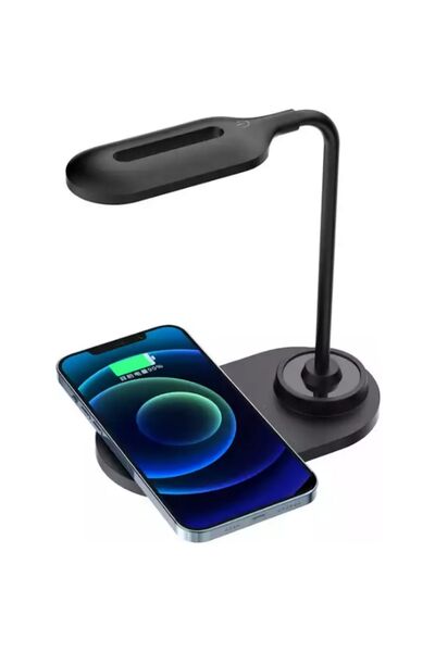 BLUE İNTER AKSESUARCEP Kablosuz Şarj Cihazlı  Dokunmatik Kontrollü Esnek Deve Boynu Kısılabilir Masa Lambası