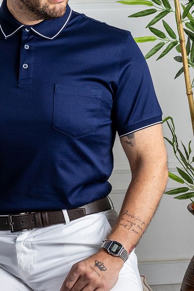 Sarar Κλασικό μπλουζάκι με γιακά πόλο Navy Blue με τσέπες από 100% Mercerized βαμβάκι