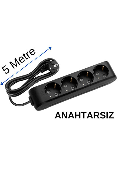 VİKO Viko (4'Lü) Dörtlü Priz Topraklı Kablolu Siyah 5 (Beş) Metre
