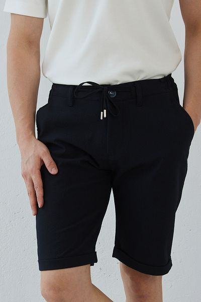 RAVANELLI Ανδρικό σορτς Navy Blue Slim Fit με πλαϊνές τσέπες Seersucker Pattern