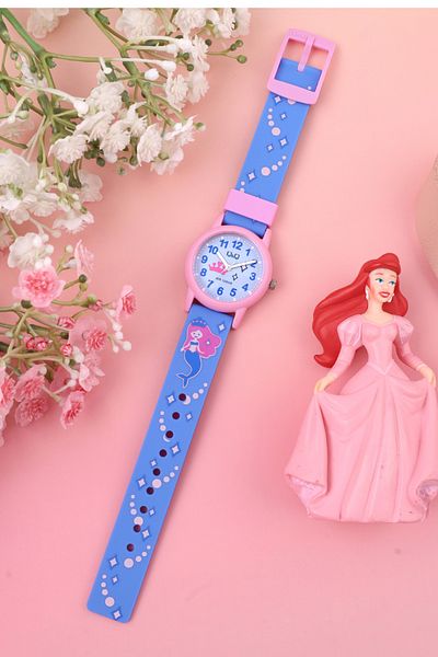 Q&Q Mermaid Pattern, Pink-Blue Color, 10 ATM Waterproof Girl's Wristwatch