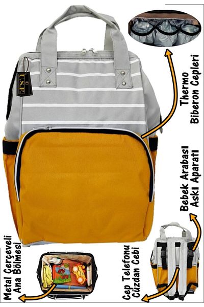 USF Baby Care Backpack Mother Baby Care Backpack Light Grey-yellow