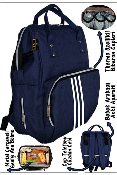USF Baby Care Backpack Mother Baby Care Backpack Vertical Striped Navy Blue