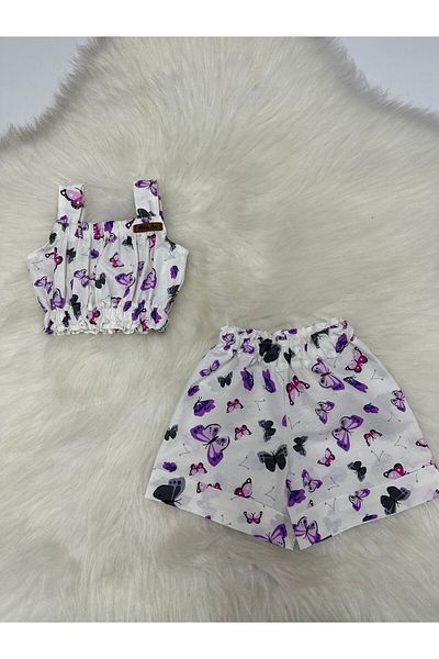 Moda Lina Girls' Patterned Crop Top and Shorts Set