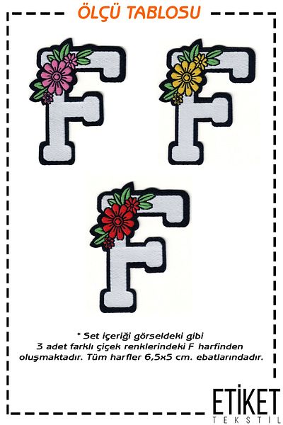 FANTASTIC ARMA Patch Patch Model cu litere florale - Set de armă țesută cu lipire la căldură, litera F (3 bucăți)