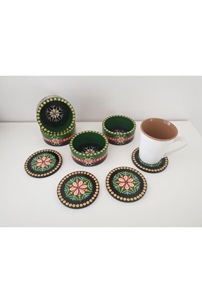 Sobecraft Kartanesi 4'lü Çerezlik Ve Bardak Altlığı/8parca Yeşil Tonda