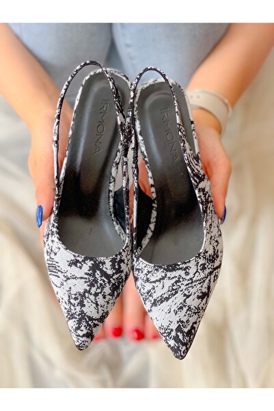 irmona СІРІ ЧОРНІ БОСОНІЖКИ З ЛОГОТИПОМ З ЛЬОНУ НА ПІДБОРАХ