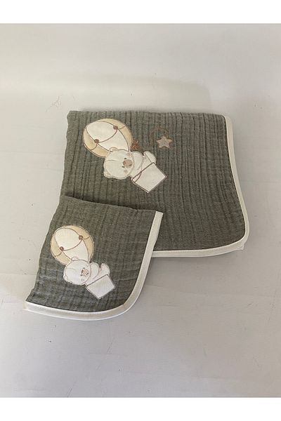 Lucy and Home 4 Layer Embroidered Muslin Baby and Kids Blanket - 100% COTTON Applique, Mouth Wipe Set