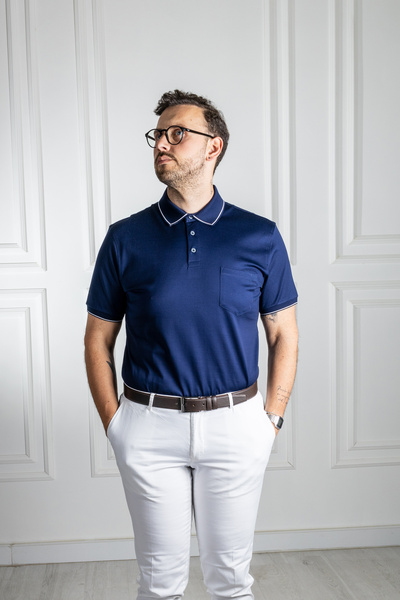 Sarar Κλασικό μπλουζάκι με γιακά πόλο Navy Blue με τσέπες από 100% Mercerized βαμβάκι