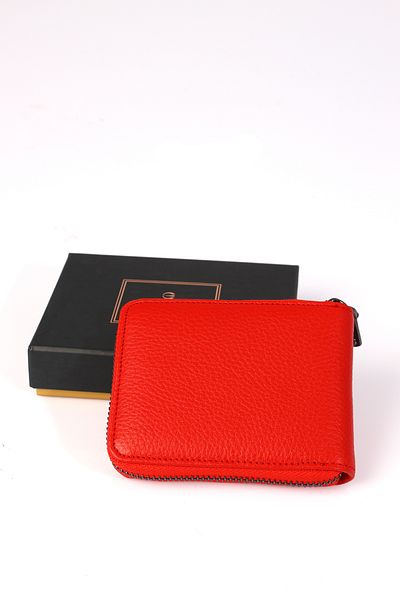 Grande 522 100% Genuine Leather - Zippered Men's Wallet Card Holder Red