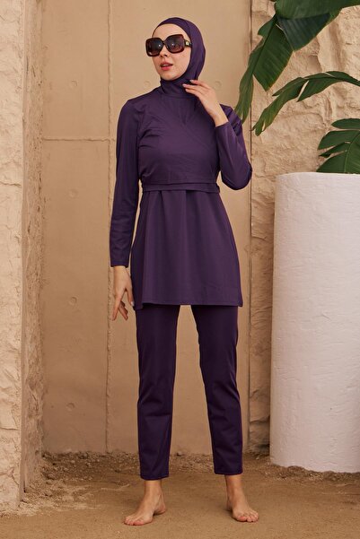 Starinci Mayo Purple Butterfly Model - Full Covered Double Breasted Swimsuit