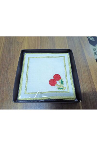 HİFA HOME 6 قطع مناديل تقديم قهوة الكوكتيل المطرزة بالكرز