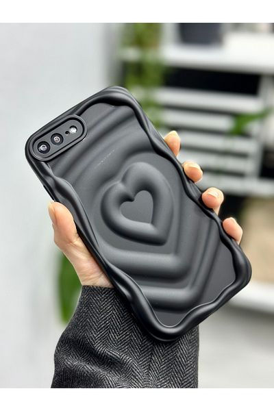 Go Aksesuar حافظة سيليكون 3D غير لامع بنقشة قلب غير لامع متوافق مع آي فون 7 بلس و8 بلس
