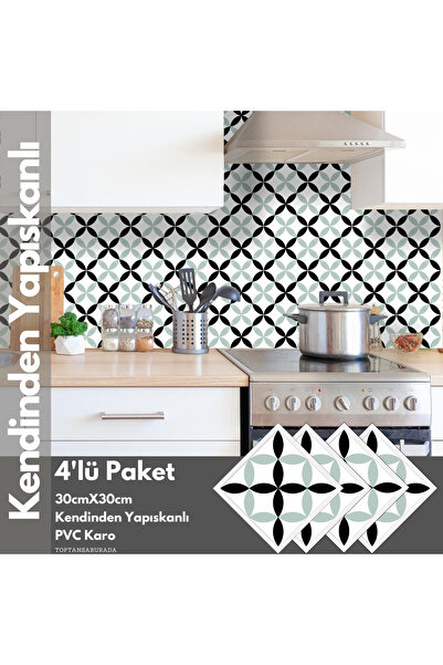 TechnoSmart 4Adet 30cm×30cm Kendinden Yapışkanlı Duvar Kaplama Mutfak Banyo PVC Sticker Dekorasyon