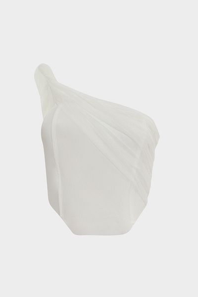 Açelya Okcu Strapless Premium Women's Crop Blouse - Corsage Detailed