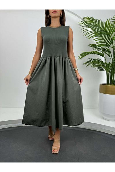 Elif Özbey Butik Φόρεμα Χακί Maxi - Top Ribbed