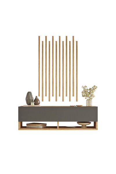 L'occi Concept Jeeva Ahşap Çıtalı Dresuar Set Hol Antre Çam-Antrasit JV13-AA