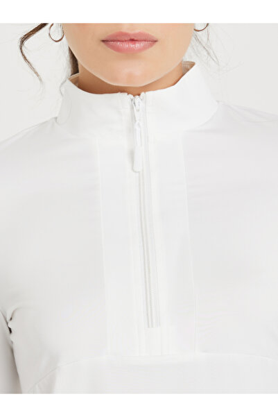 Styli Half Zip Up Multi Panel Seam Thumbhole Detail Top