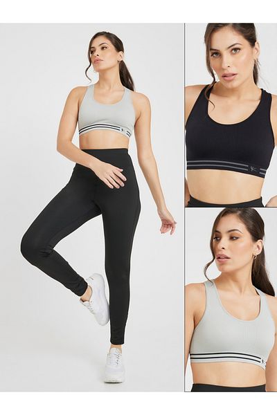 Styli Pack of 2 - Double Stripe Waist Strap Sports Bra