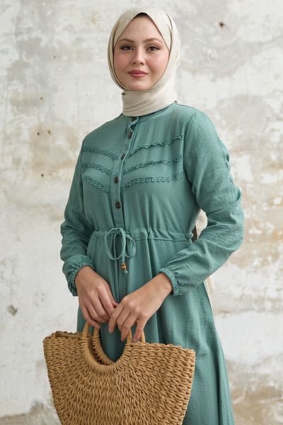 InStyle Mint Color Ayrobin Dress - Guipure Detailed