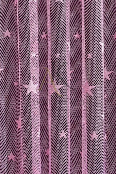 Karesi Pink Big Star Sparse Pleated Tulle Curtain