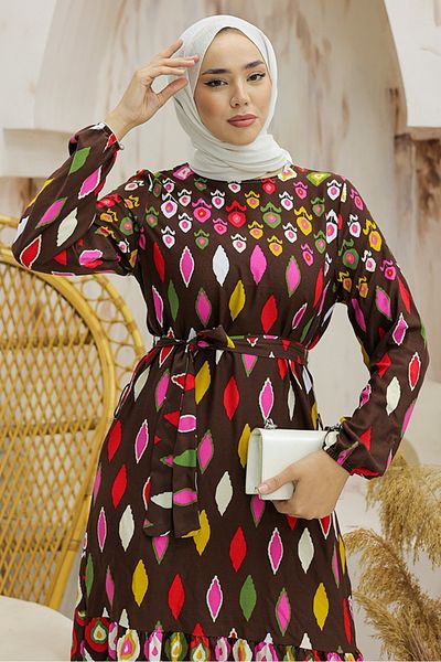 Bestenur Viscose Woven - Mixed Color Dress 943, Brown
