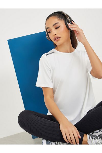 Styli Shoulder Seam Text Reflective Detail Top