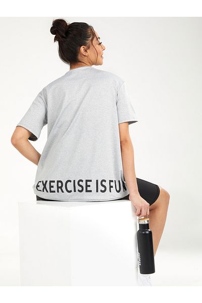 Styli Back Slogan Print Hem Loose Fit Jersey Active Top