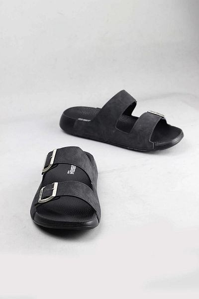 YILDIRIM AYAKKABICILIK Men's Orthopedic Black Esem - Double Buckle Banded Slippers