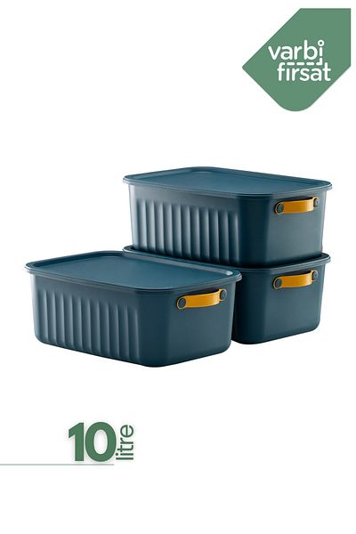 Varbifırsat Boxify Blue 10 Lt - 3 Pieces Organizer Box with Lid, Decorative Storage Organizer