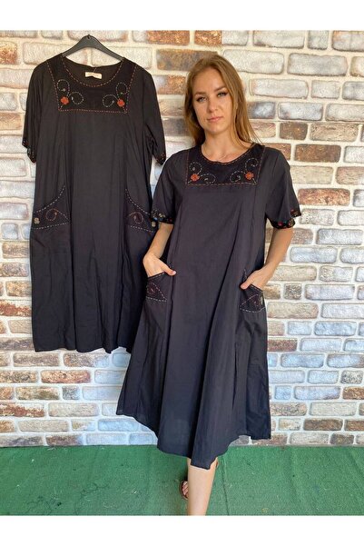 NUR TEKSTİL kadın siyah Yıkamalı pamuklu astarlı  Nakış işlemeli etnik-otanti...