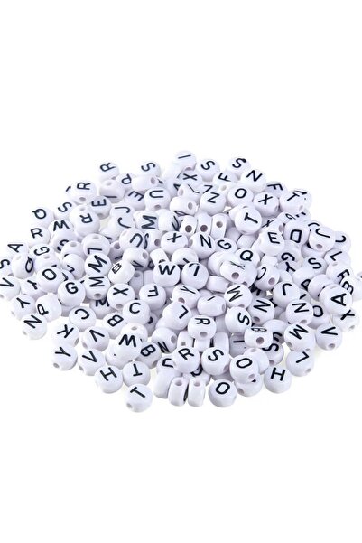 Bijumix Aksesuar 4x7mm 25 Gram (~155-175 Adet) Beyaz Üzeri Siyah Yassı Harf B...