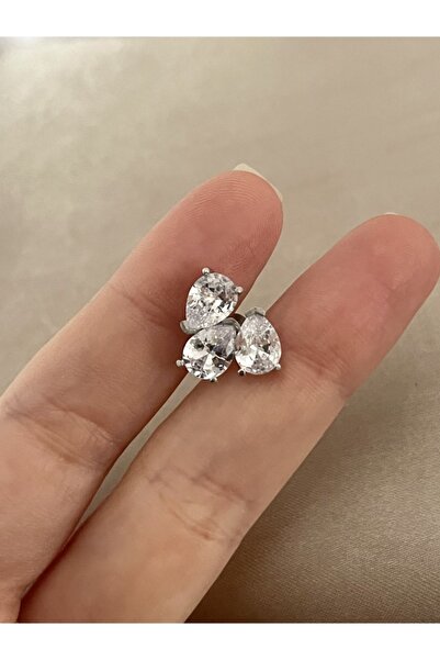 denizden silver Tekli Damla Taşlı Gümüş Küpe - 1 Adet