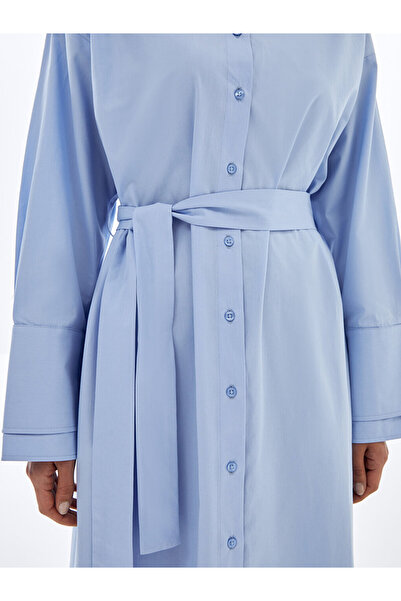 LC Waikiki Rovné dámské košilové šaty s dlouhým rukávem