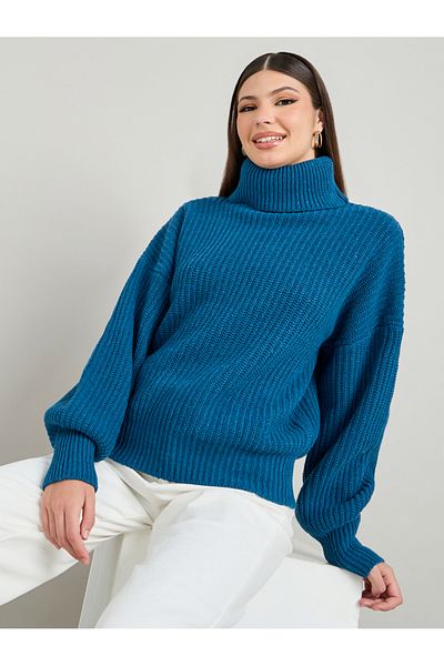 Styli Regular Fit Chunky Knit  Sweater with Volume Sleeves