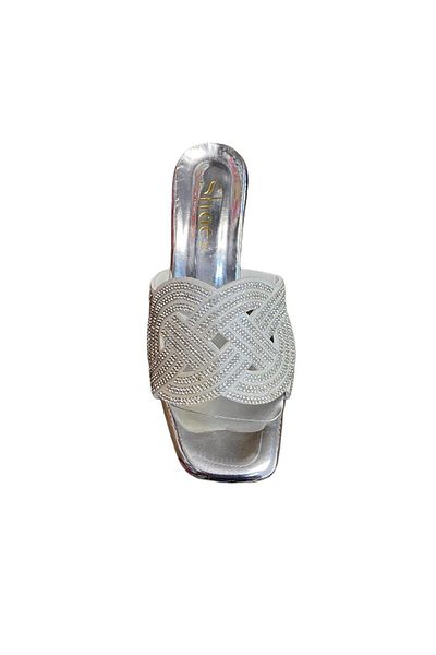Shoes Papuci de seară pentru femei, cu detaliu de piatră, gros și cu toc scurt
