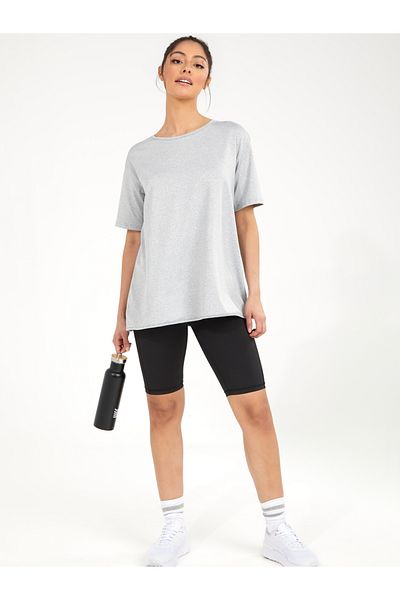 Styli Back Slogan Print Hem Loose Fit Jersey Active Top