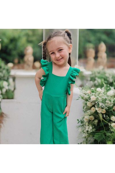 BEBEĞİME ÇORAP Children's Jumpsuit with Straps and Buttons - Ruffle Salopet