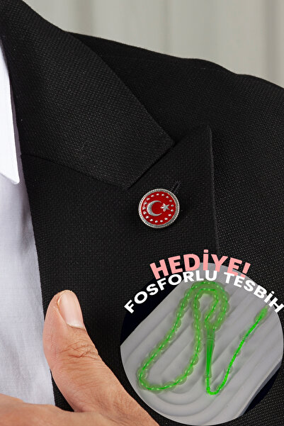 klas gümüş Gümüş 925 Ayar Ay Yıldız Zirkon Taşlı Yaka Rozeti