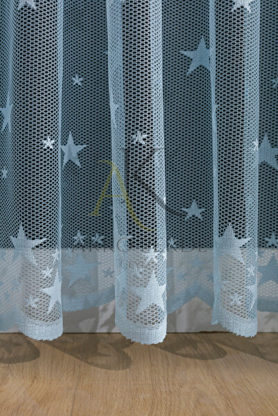 Karesi READY TO USE LARGE STAR BLUE MEDIUM PLEATED 1X2,5 TULLE CURTAIN