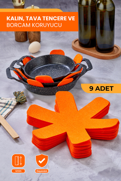 Self Power KALIN TAVA,TENCERE VE BORCAM KORUYUCU 9'LU SET ELYAF KEÇE TURUNCU