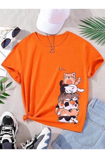 DAXİS Sportwear Company Παιδικό μπλουζάκι με στάμπα γάτας - T-shirt με λαιμόκοψη
