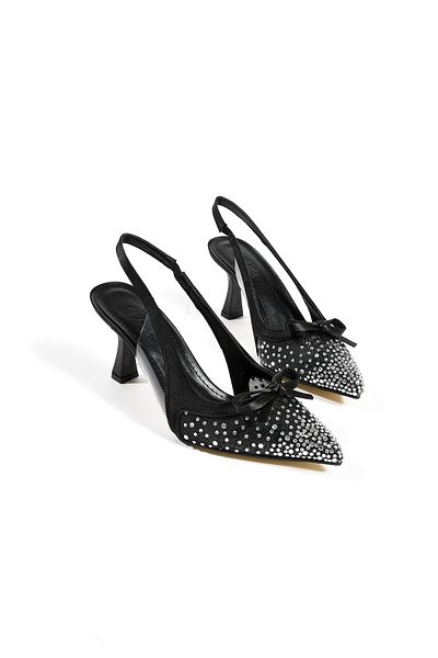 DUXAL SHOES Olivia - Rochie de seară stiletto cu vârf ascuțit pentru femei, cu detalii de piatră, fundă și tocuri deschise la spate
