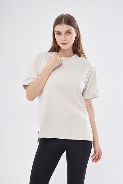 Chandraswear Beige Oversize Cotton T-shirt - Slit, Nors