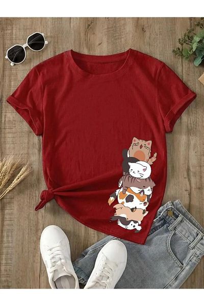 DAXİS Sportwear Company Παιδικό μπλουζάκι με στάμπα γάτας - T-shirt με λαιμόκοψη