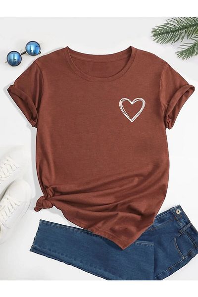 DAXİS Sportwear Company Детска тениска с принт на сърце - тениска с велосипедна яка