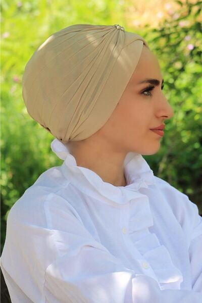 Sahra Şal Dünyası Kadın Ekru Taş Detaylı Çapraz Bone